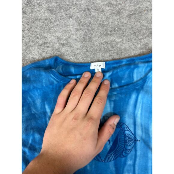 Yogi Shirt Womens Top Medium Blue Tie Dye OM Symbol Boho Hippie Festival Y2K - Picture 9 of 9